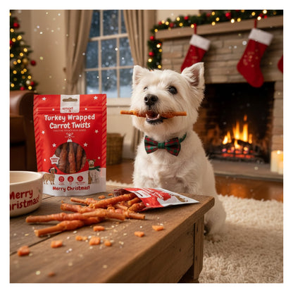 Christmas Dog Treats Pack of Turkey Wrapped Carrot Festive Puppy Dental Chews