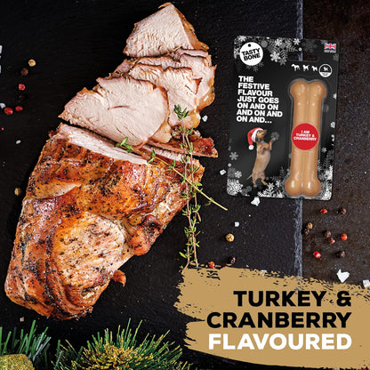 Tastybone Festive Nylon Dog Chew Toy for Toy Dogs (Turkey & Cranberry) - Christmas Dog Present, Indestructible for Aggressive Chewers, Everlasting Flavour, Made in the UK