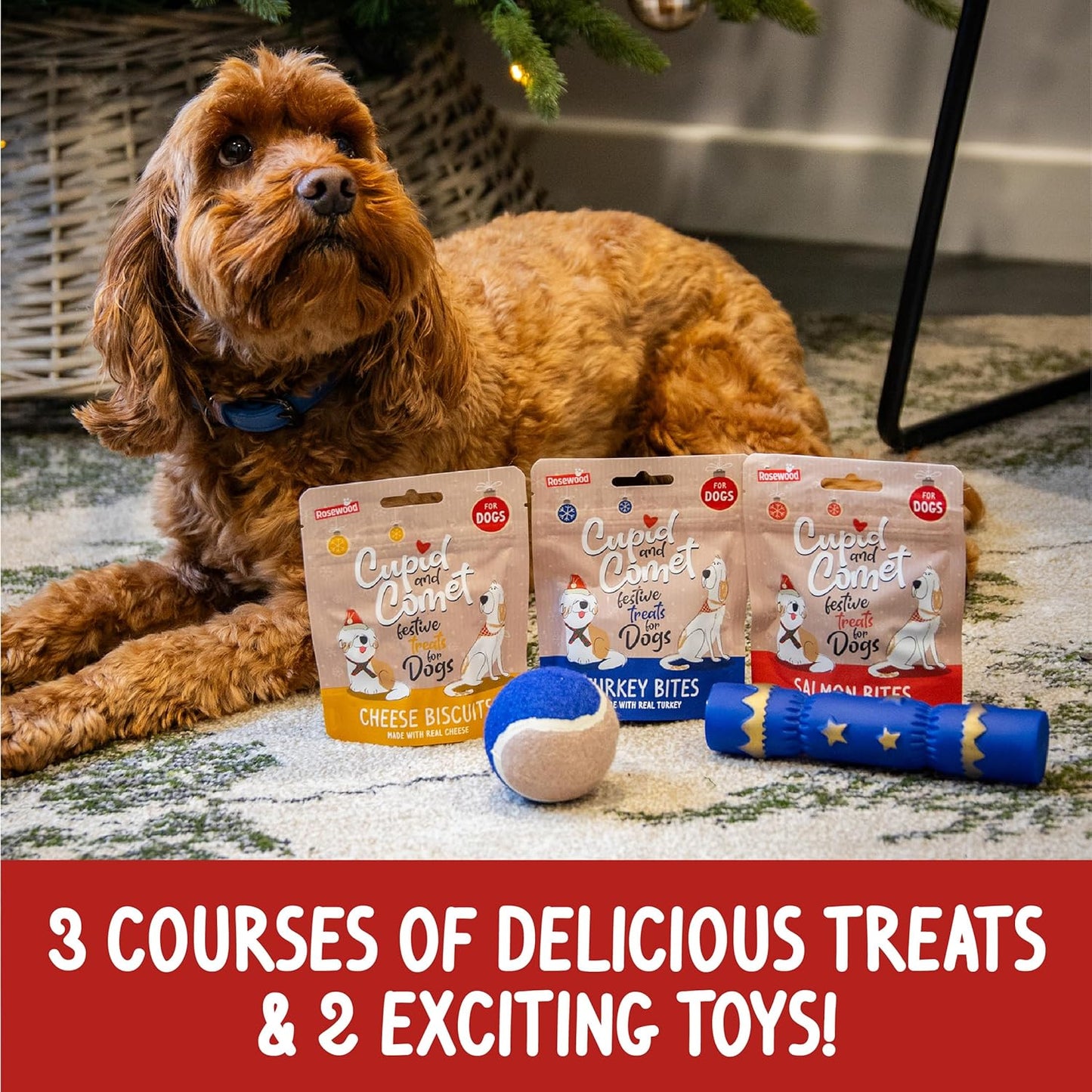 Cupid & Comet Christmas Dinner & Toys Stocking Gift, Dog Treats