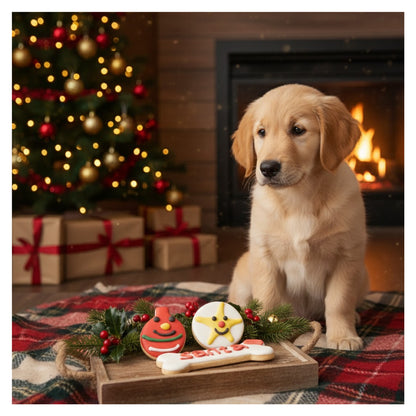 Christmas Dog Treats Set of Pet Cookies Flavoured Crunchy Biscuits Star Bauble