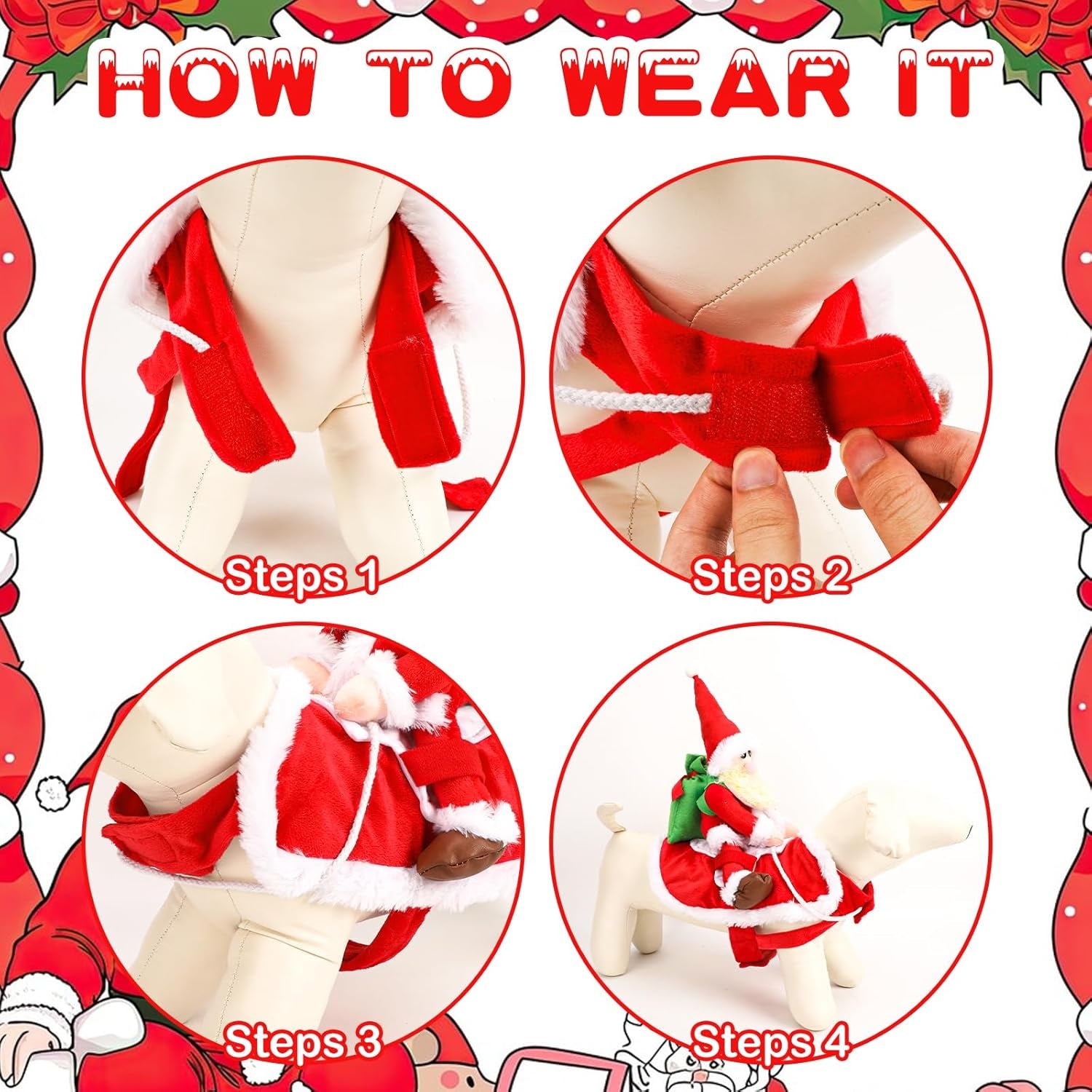 Santa Dog Costume-Christmas Pet Clothes, Santa Claus Riding Pet Costume, Dog Cat Christmas Holiday Outfit, Xmas Cosplay Dressing up for Small Medium Large Dogs(M)