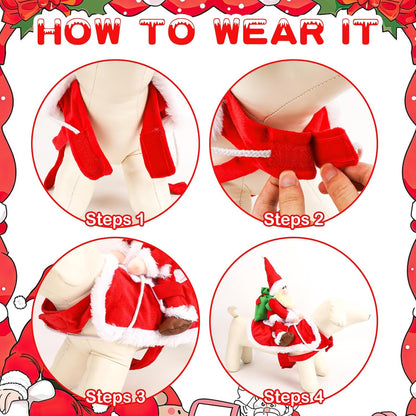 Santa Dog Costume-Christmas Pet Clothes, Santa Claus Riding Pet Costume, Dog Cat Christmas Holiday Outfit, Xmas Cosplay Dressing up for Small Medium Large Dogs(M)