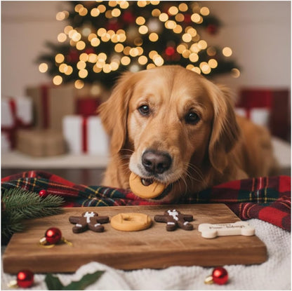Festive Dog Treats Meaty Christmas Cookie Pack – 3 Pet Biscuits in Gingerbread & Ring Shapes with Chicken, Duck & Liver Flavour – Seasonal Snacks in Festive Gift Packaging for Dogs