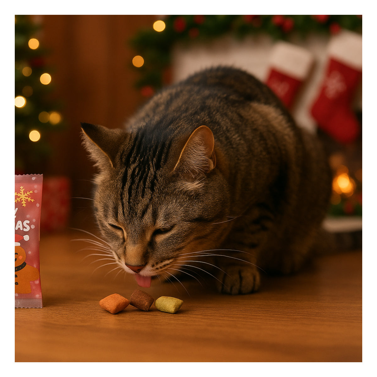 Christmas Cat Treats Set of Crunchy Pillow Biscuit Chicken Salmon Beef Catnip