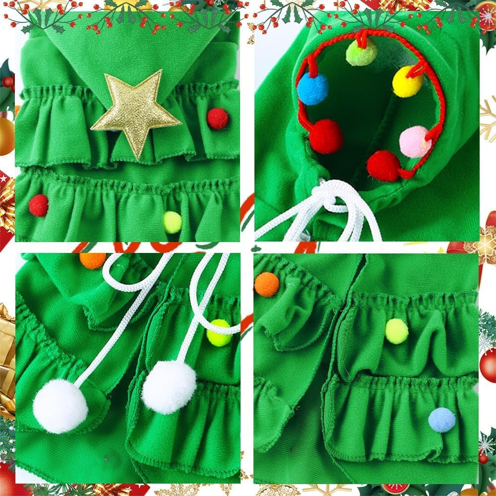 Pet Christmas Costume, Small Green Xmas Cat Cloak Cute Little Christmas Puppy Cape with Star for Small Dogs Cats Clothes Puppy New Year Party Supplies
