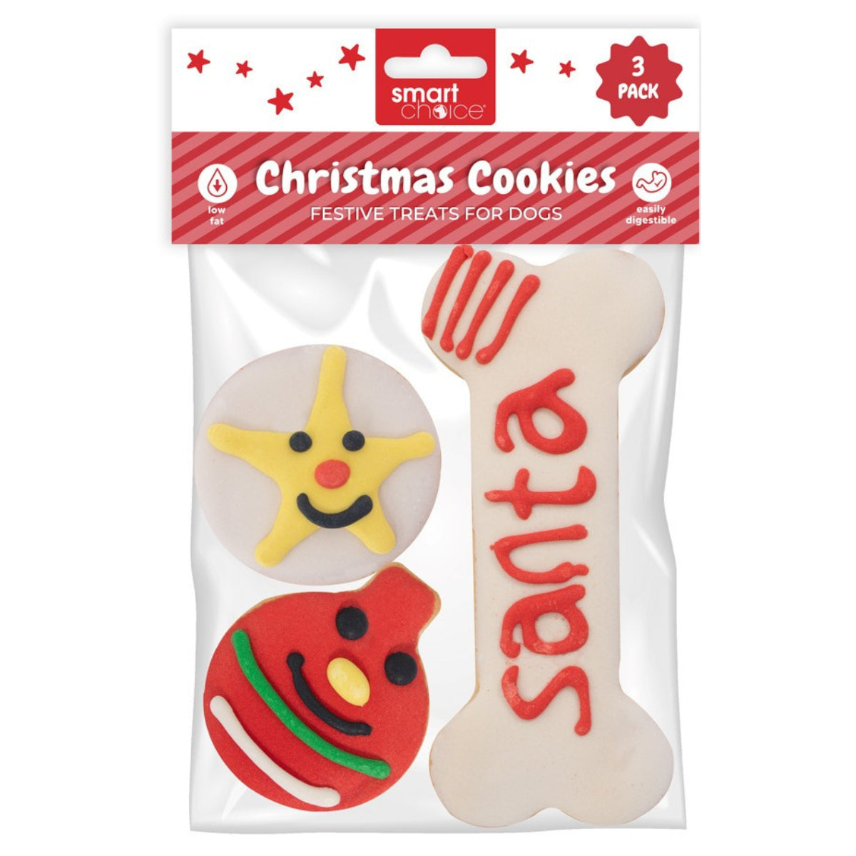 Christmas Dog Treats Set of Pet Cookies Flavoured Crunchy Biscuits Star Bauble