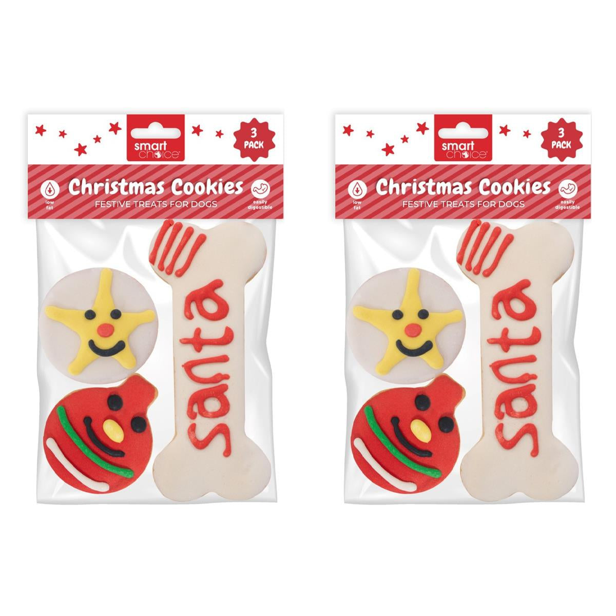 Christmas Dog Treats Set of Pet Cookies Flavoured Crunchy Biscuits Star Bauble