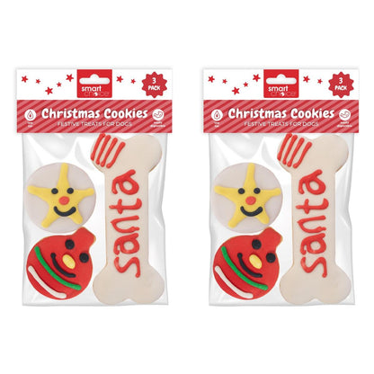 Christmas Dog Treats Set of Pet Cookies Flavoured Crunchy Biscuits Star Bauble