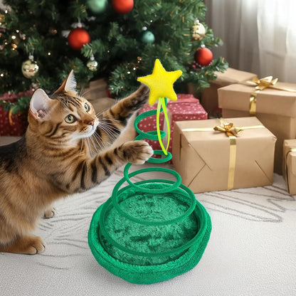 Cat Toys for Indoor Cats, Christmas Interactive Kitten Toys, Plush Spring High Resilience Collapsible Christmas Tree Star Style Pet Toys
