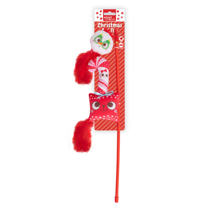 Christmas Cat Toy Wand with Catnip Crinkle Effect Feather Festive Kitten Teaser