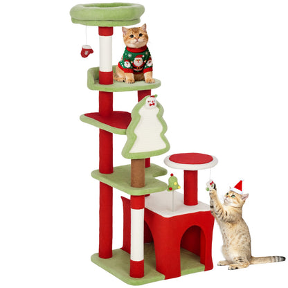 120Cm Cat Tree, Christmas Cat Tower with 3 Sisal Scratching Posts, Green