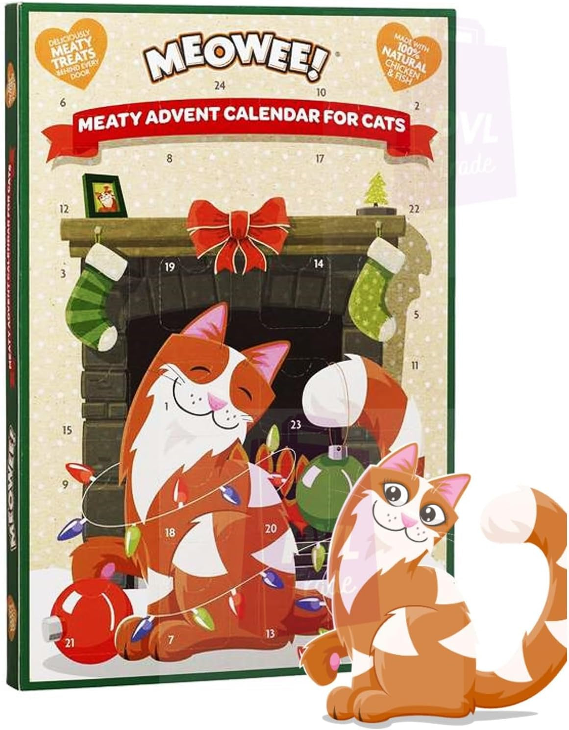 Meaty Cat Advent Calendar Made with Natural Chicken & Fish - Christmas Festive Cat Treat
