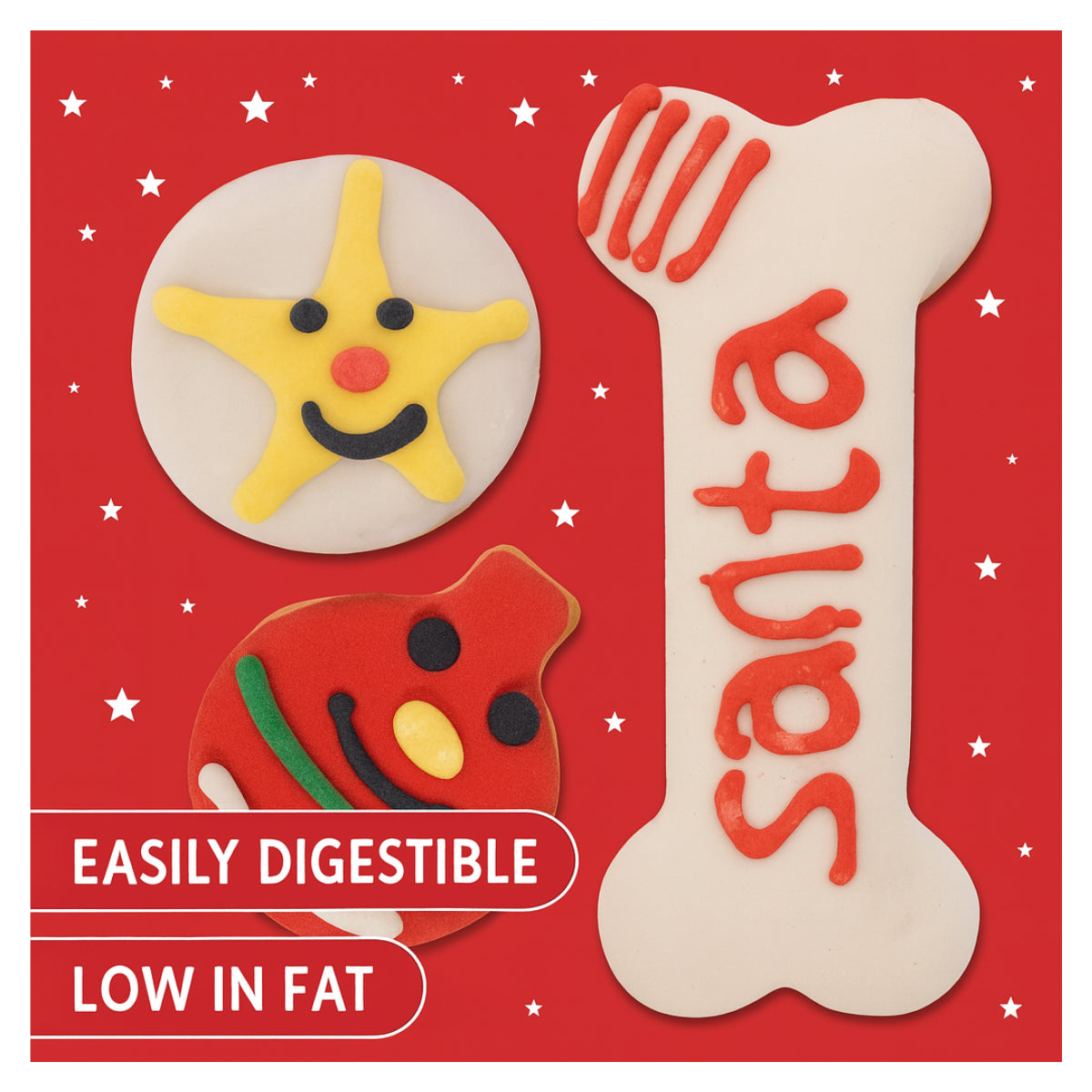 Christmas Dog Treats Set of Pet Cookies Flavoured Crunchy Biscuits Star Bauble