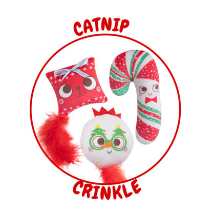 Christmas Cat Toy Wand with Catnip Crinkle Effect Feather Festive Kitten Teaser