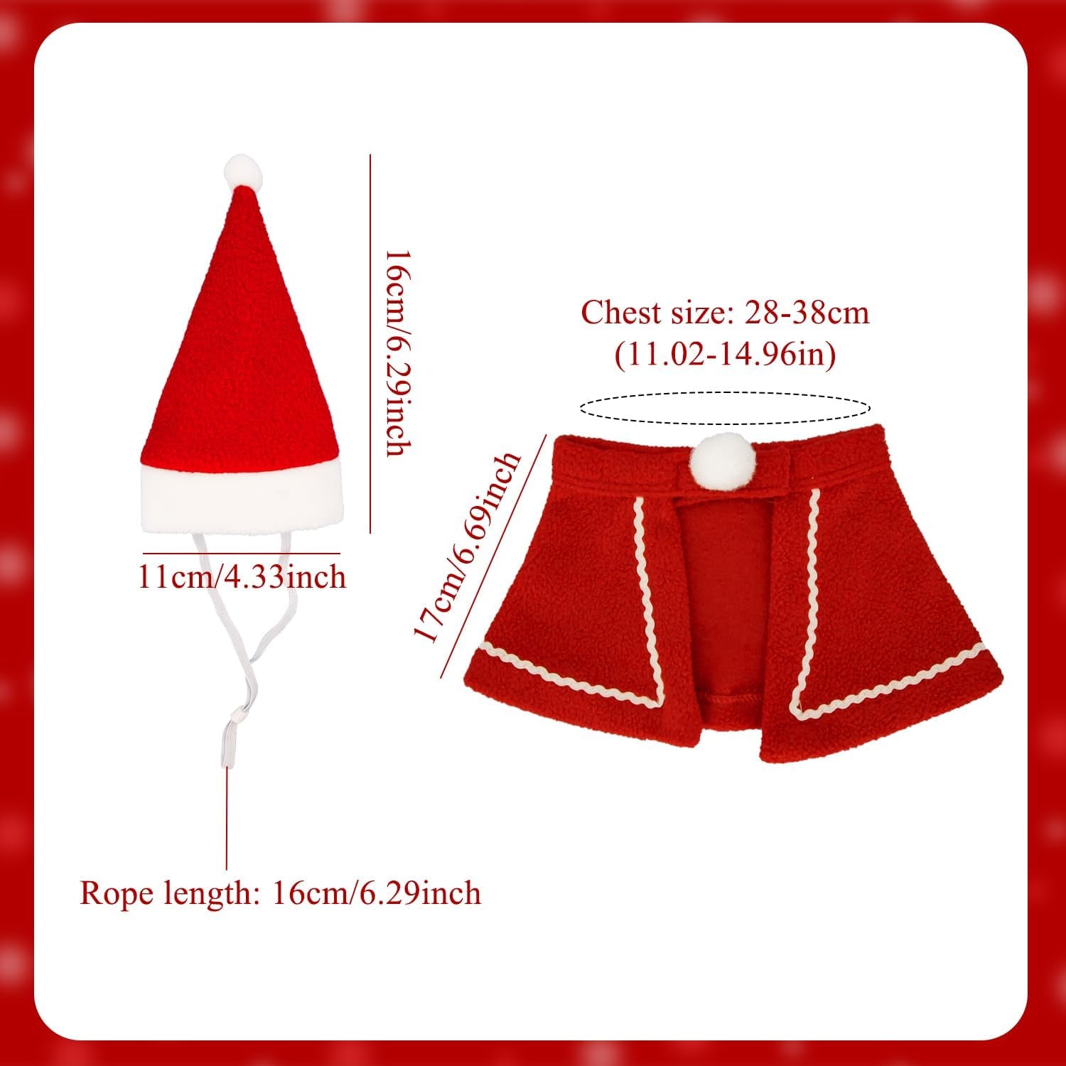 Cat Christmas Outfit, Christmas Pet Costumes Clothes, Dog Christmas Outfit, Pet Santa Hat Scarf Cloak for Puppy Dog Cat A6-SDMPF