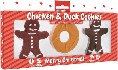 Festive Dog Treats Meaty Christmas Cookie Pack – 3 Pet Biscuits in Gingerbread & Ring Shapes with Chicken, Duck & Liver Flavour – Seasonal Snacks in Festive Gift Packaging for Dogs