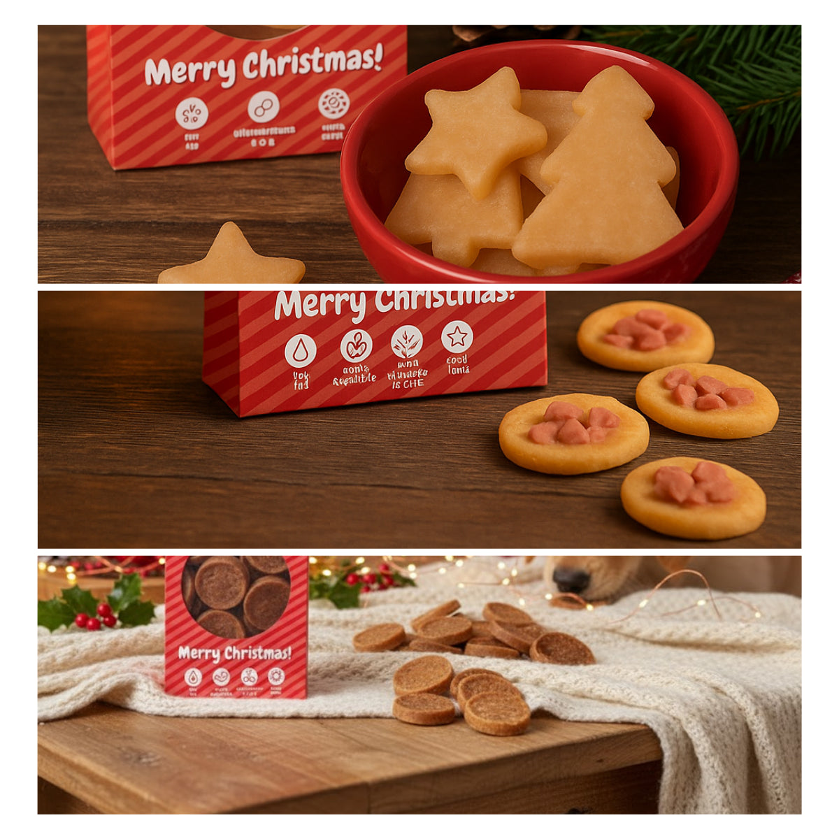 Christmas Dog Treats Pack of 3 Meaty Chicken Duck Festive Puppy Reward Chews