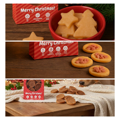 Christmas Dog Treats Pack of 3 Meaty Chicken Duck Festive Puppy Reward Chews