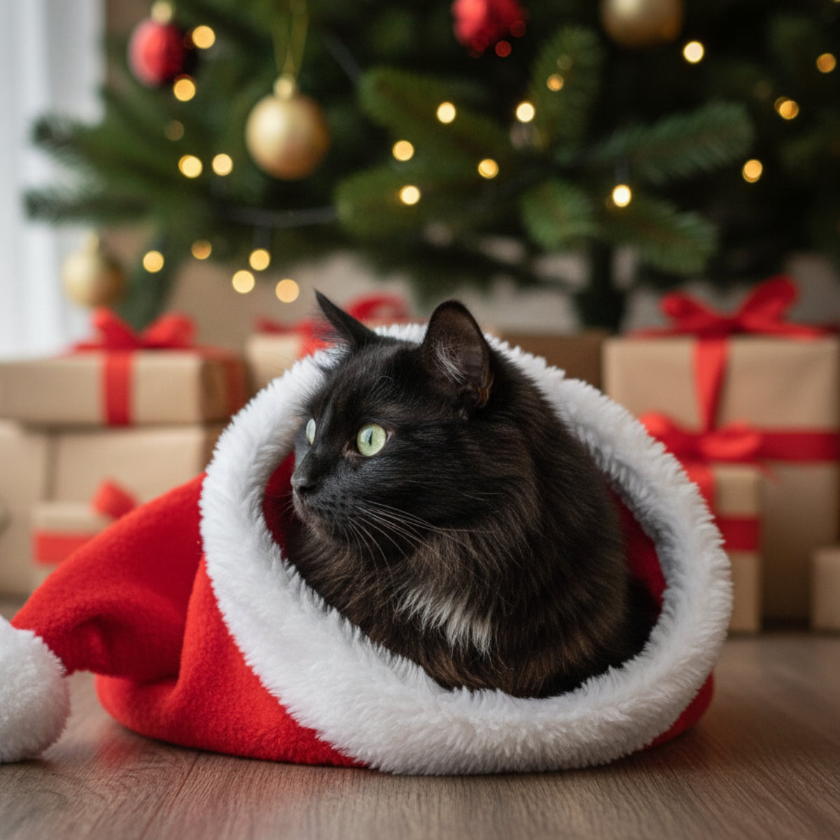 Christmas Cat Toys Catnip Feather Teaser Wand Toy and Plush Crinkle Tunnel Bed