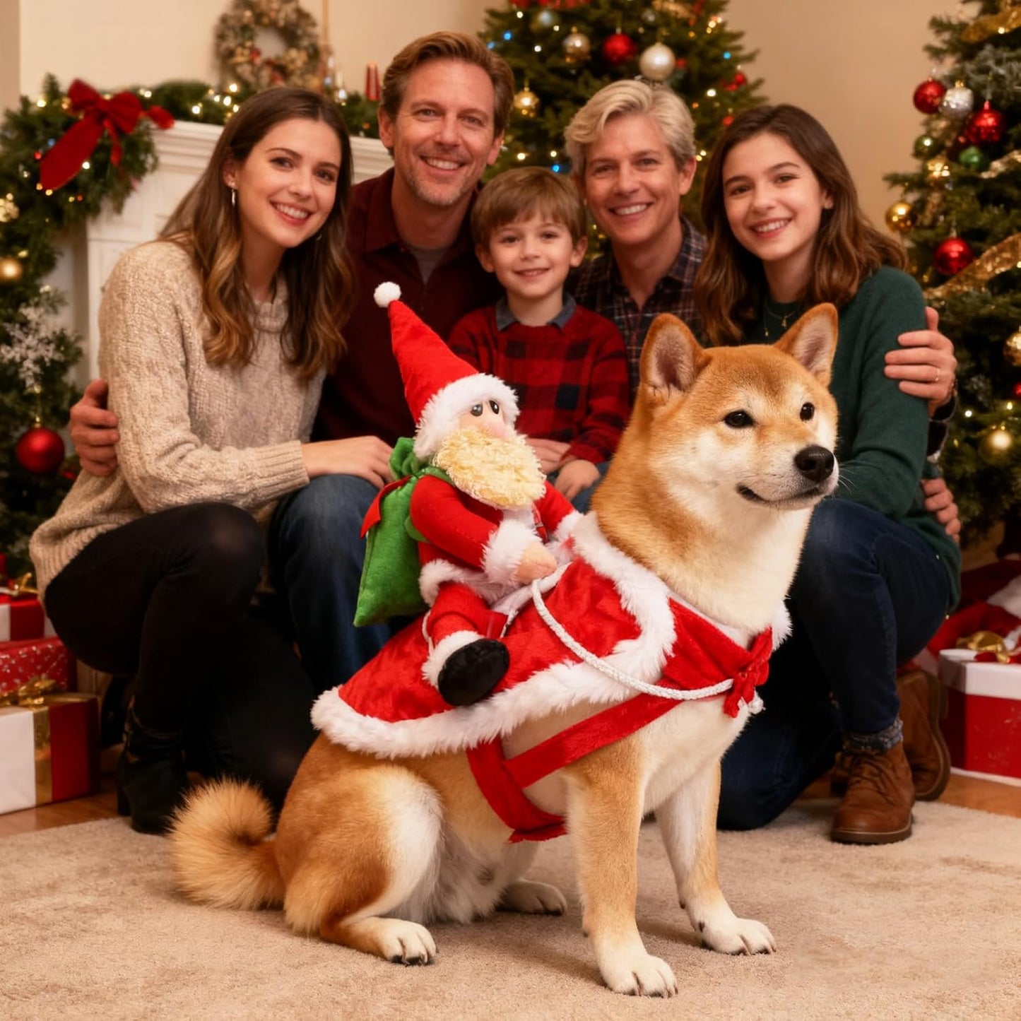 Santa Dog Costume-Christmas Pet Clothes, Santa Claus Riding Pet Costume, Dog Cat Christmas Holiday Outfit, Xmas Cosplay Dressing up for Small Medium Large Dogs(M)