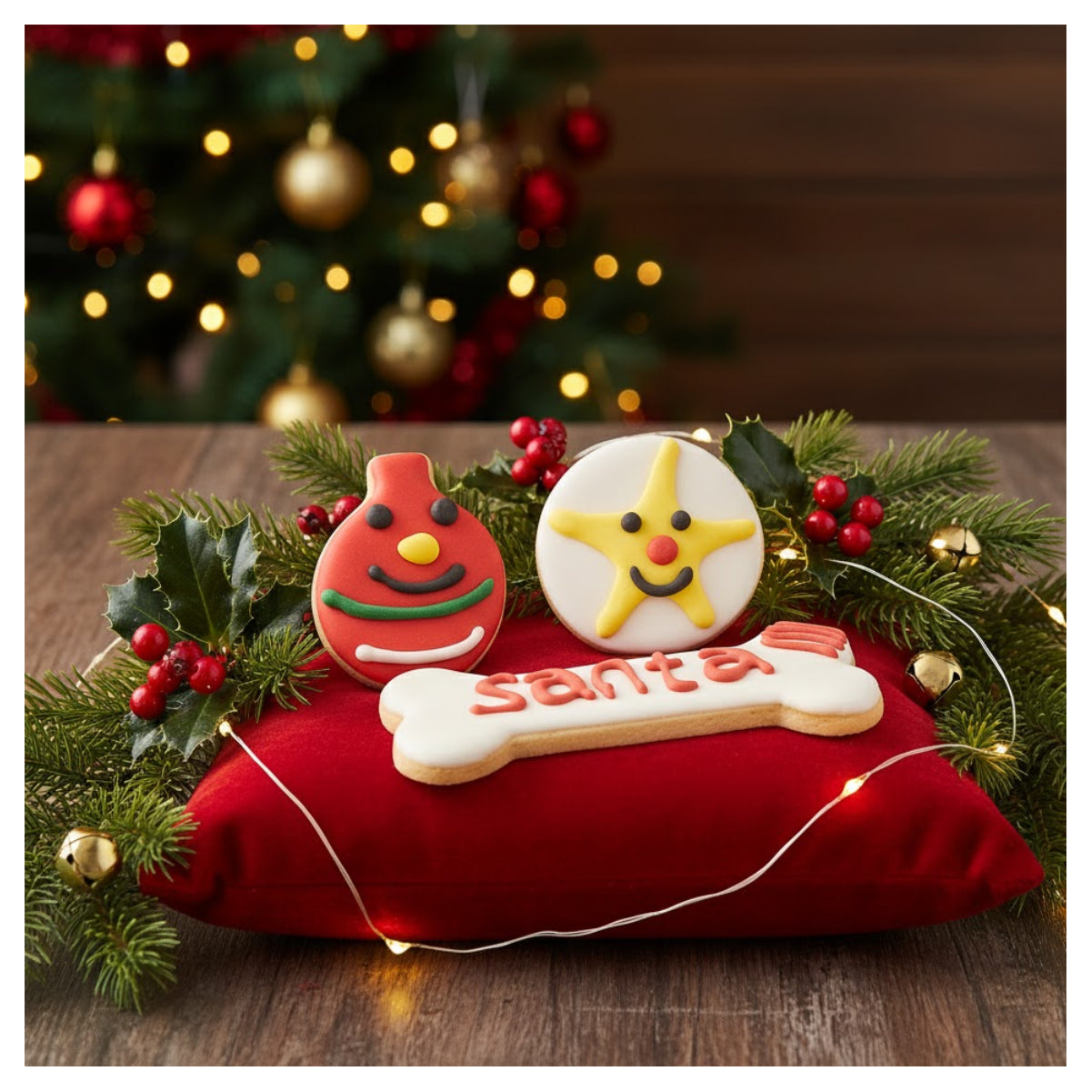 Christmas Dog Treats Set of Pet Cookies Flavoured Crunchy Biscuits Star Bauble