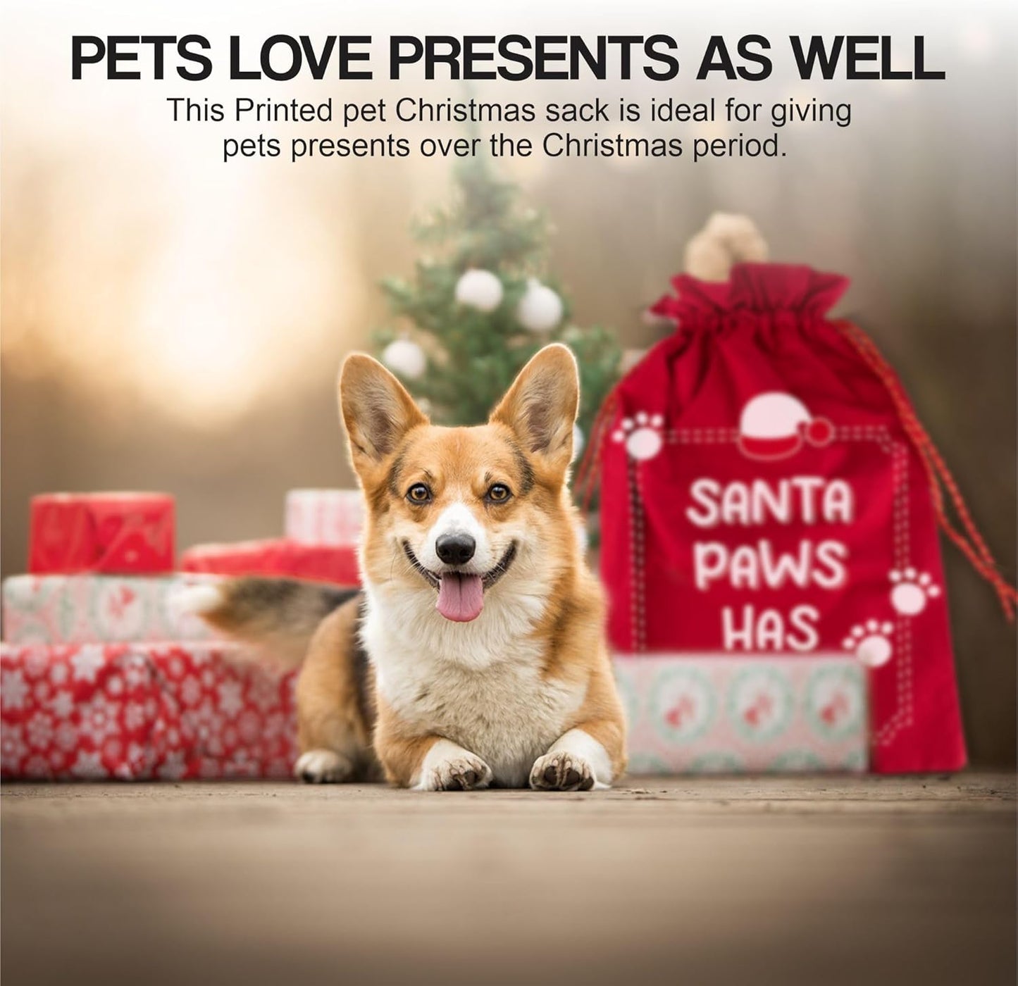 Santa Sack Bags Santa Paws Christmas Sack Dog Treat Bags for Gift Sacks Xmas Bag Printed Pet Christmas Sack Holiday Presents Stocking Stuffers Party Red (1Count)