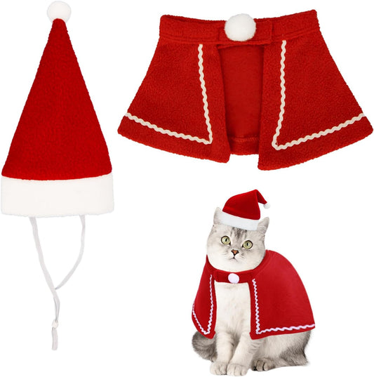 Cat Christmas Outfit, Christmas Pet Costumes Clothes, Dog Christmas Outfit, Pet Santa Hat Scarf Cloak for Puppy Dog Cat A6-SDMPF