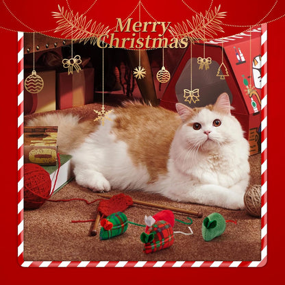 Christmas Cat Toys, 4Pcs Catnip Mouse Toys and 10Pcs Silvervine Chew Sticks Interactive Toys for Indoor Cats Adult and Kitten