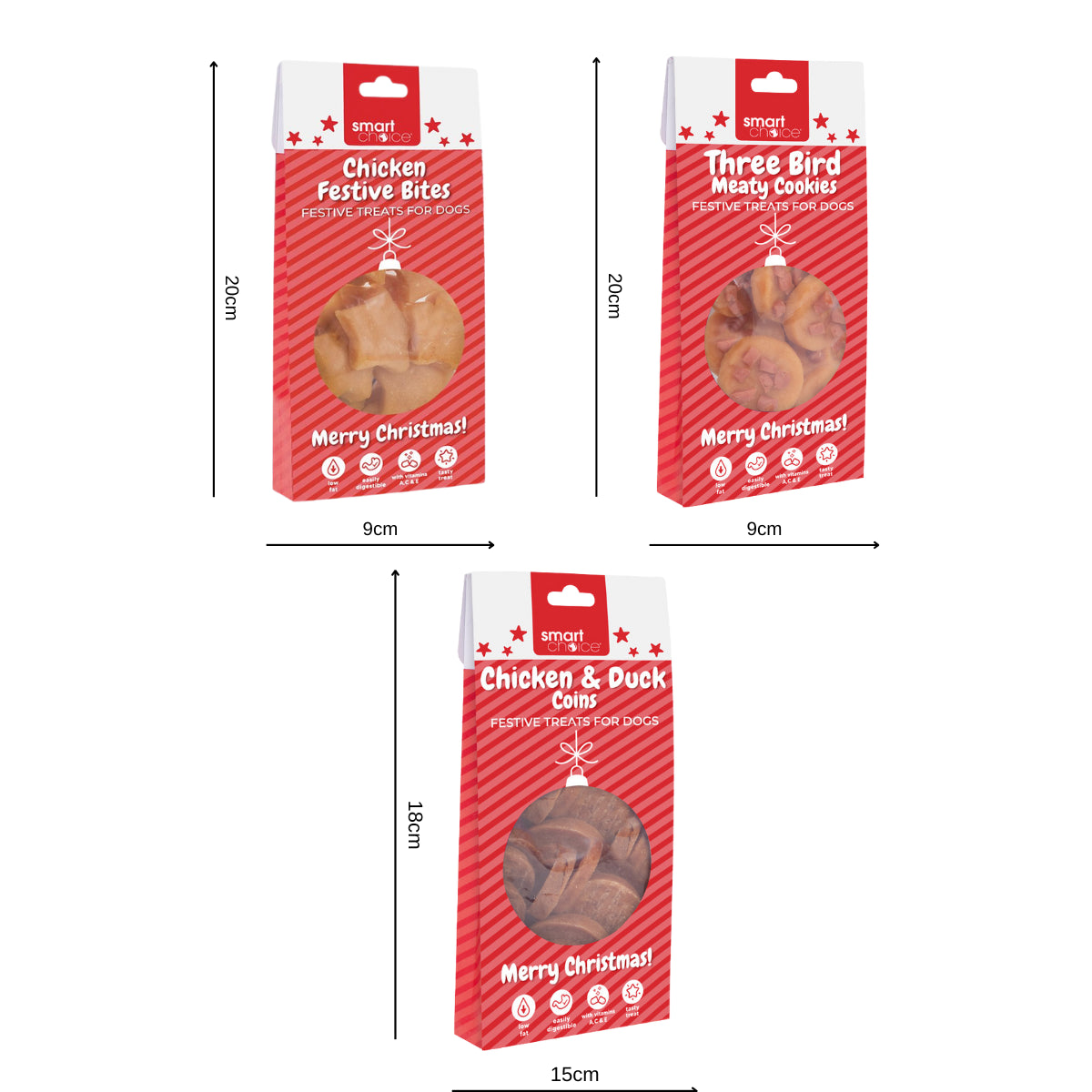 Christmas Dog Treats Pack of 3 Meaty Chicken Duck Festive Puppy Reward Chews