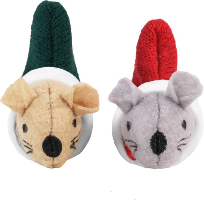 Martha & Mayor Mice Cat Toys – Set of 2 Festive Catnip Mice in Knitted Stockings – Soft Lightweight Toys for Batting, Pouncing & Chasing – Christmas Cat Toys for Cats & Kittens