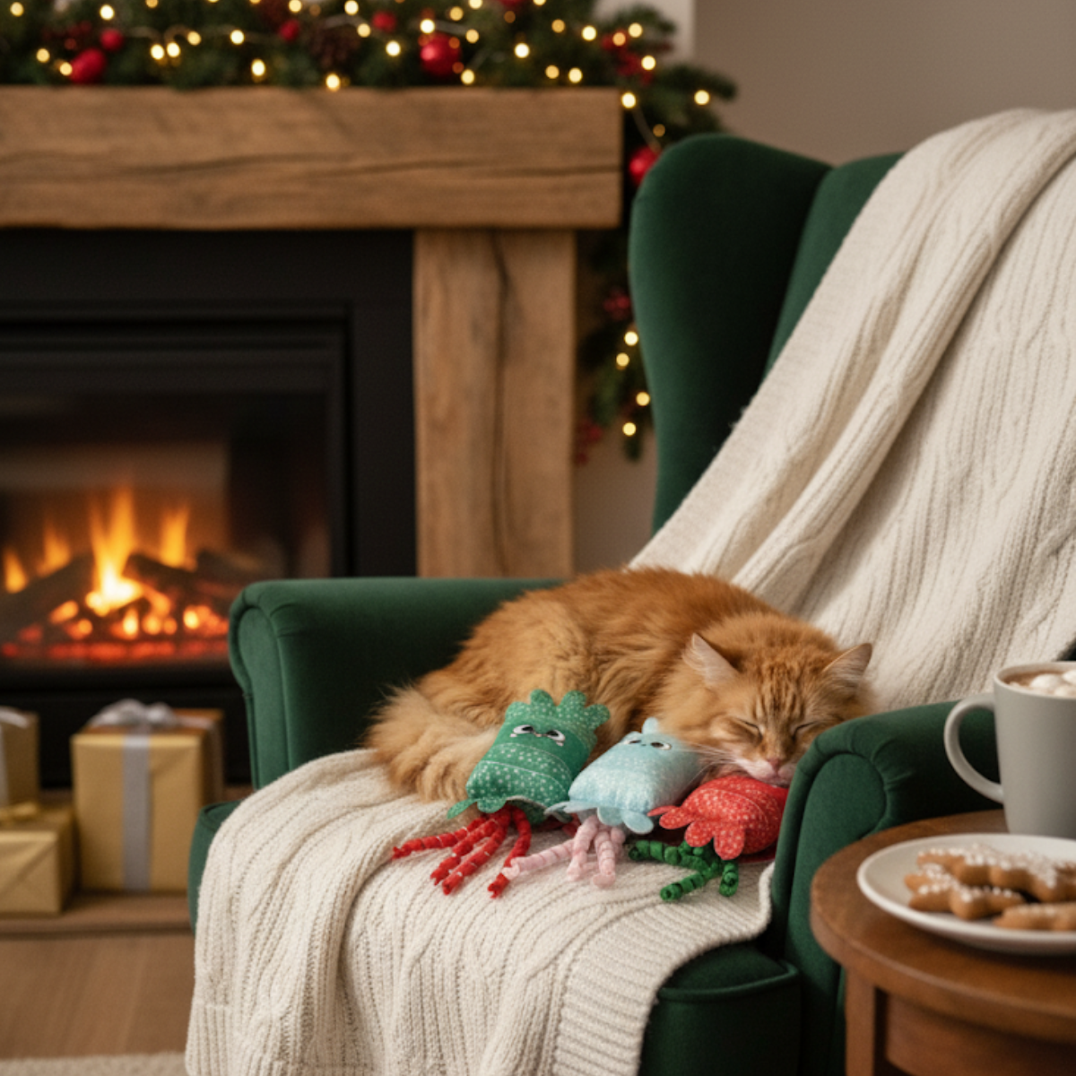 Christmas Cat Toy Set of 3 Plush Crinkle Effect Contains Catnip Interactive