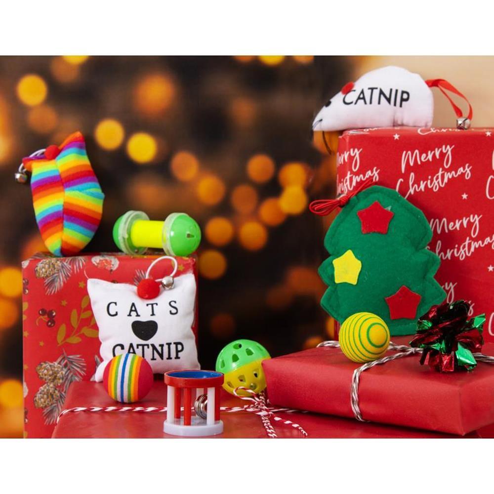 Christmas Stocking Cat Toy Set Gift Plush with Catnip Interactive Kitten Game