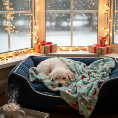 Christmas Pet Blanket Fleece Green Red Dog Puppy Cat Soft Festive Print 90X70Cm