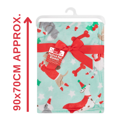 Christmas Pet Blanket Fleece Green Red Dog Puppy Cat Soft Festive Print 90X70Cm