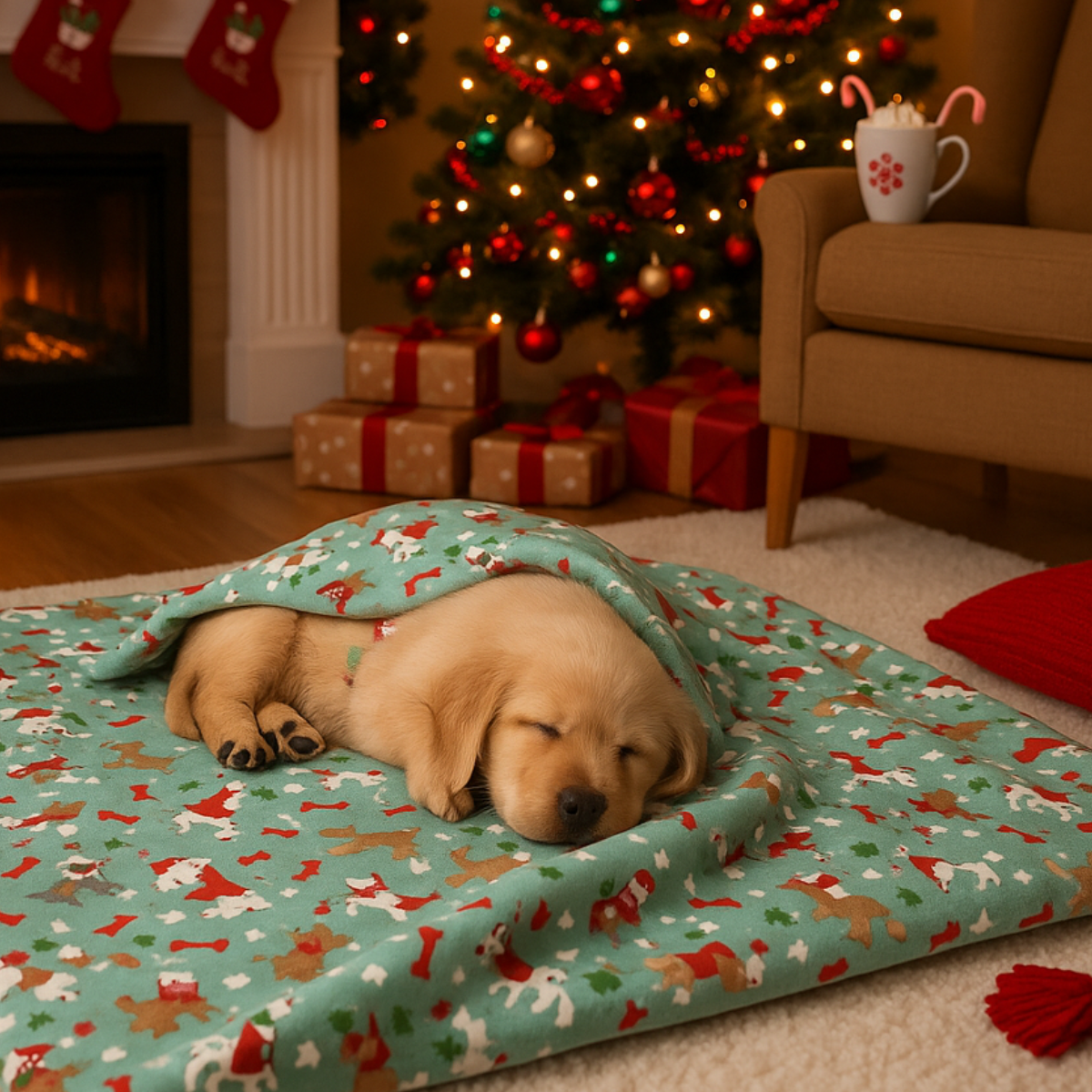 Christmas Pet Blanket Fleece Green Red Dog Puppy Cat Soft Festive Print 90X70Cm