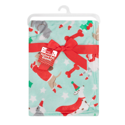 Christmas Pet Blanket Fleece Green Red Dog Puppy Cat Soft Festive Print 90X70Cm