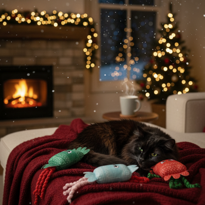 Christmas Cat Toy Set of 3 Plush Crinkle Effect Contains Catnip Interactive